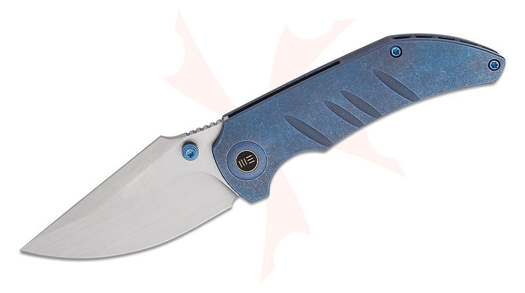 We Knife Company Matt Christensen Riff-Raff Folding Knife 3.12 inch CPM-20CV Hand Rubbed Satin Clip Point Blade, Blue Titanium Handles