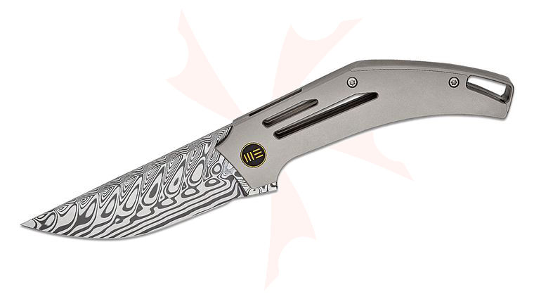 We Knife Company Tashi Bharucha Speedliner Frame Lock Flipper Knife 3.39 inch Hakkapella Damasteel Drop Point Blade, Gray Titanium Handles
