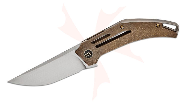 We Knife Company Tashi Bharucha Speedliner Frame Lock Flipper Knife 3.39 inch CPM-20CV Hand Rubbed Satin Drop Point Blade, Bronze Titanium Handles
