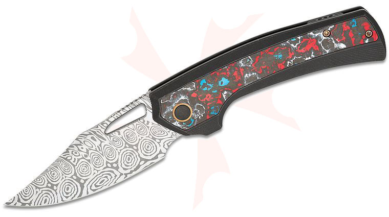 We Knife Company Limited Edition Nefaris Frame Lock Flipper Knife 3.48 inch Heimskringla Damasteel Clip Point Blade, Black Titanium Handles with Nebula FatCarbon Inlay