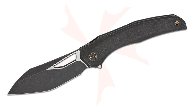 We Knife Company Toni Tietzel Ignio Frame Lock Flipper Knife 3.3 inch CPM-20CV Two-Tone Wharnto Wharncliffe/Tanto Blade, Black Contoured Titanium Handles