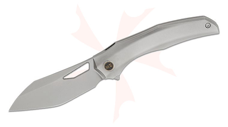 We Knife Company Toni Tietzel Ignio Frame Lock Flipper Knife 3.3 inch CPM-20CV Bead Blasted Wharnto Wharncliffe/Tanto Blade, Polished Bead Blast Contoured Titanium Handles