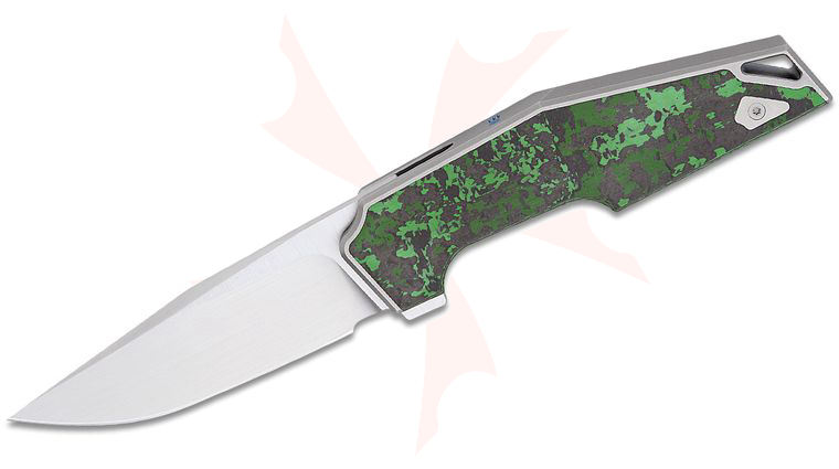 We Knife Company Tashi Bharucha OAO One and Only Nested Frame Lock Flipper Knife 3.4 inch CPM-20CV Hand Rubbed Clip Point Blade, Gray Integral Titanium Handle with Jungle Wear FatCarbon Inlays