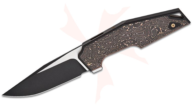 We Knife Company Tashi Bharucha OAO One and Only Nested Frame Lock Flipper Knife 3.4 inch CPM-20CV Two-Tone Clip Point Blade, Black Integral Titanium Handle with Copper Foil Carbon Fiber Inlays