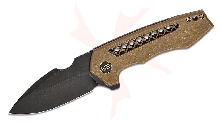 We Knife Company Michael Burch Harpen Frame Lock Flipper Knife 2.98 inch CPM-20CV Black Stonewashed Drop Point Blade, Bronze Venting Machined Titanium Handles