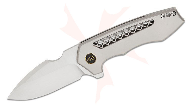 We Knife Company Michael Burch Harpen Frame Lock Flipper Knife 2.98 inch CPM-20CV Hand Rubbed Stain Drop Point Blade, Gray Venting Machined Titanium Handles