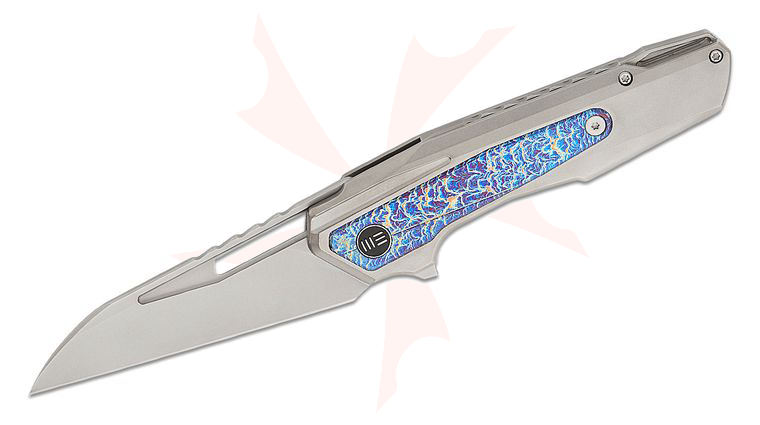 We Knife Company Maciej Torbe Falcaria Nested Frame Lock Flipper Knife 3.64 inch CPM-20CV Polished Bead Blasted Wharncliffe Blade, Polished Bead Blast Titanium Handles with Flamed Titanium Inlays