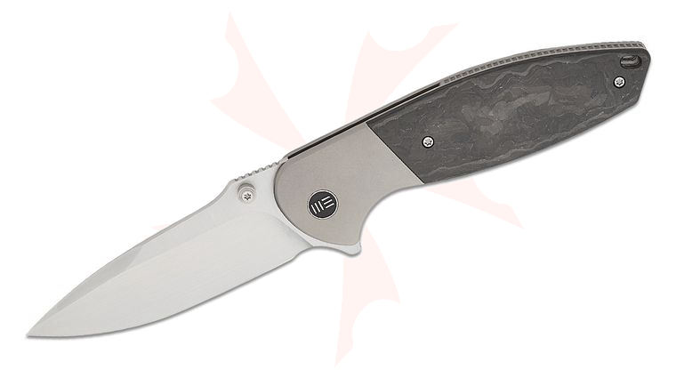 We Knife Company Peter Carey Nitro OG Frame Lock Flipper Knife 3.75 inch CPM-20CV Hand Rubbed Drop Point Blade, Bolstered Titanium Handles with Marble Carbon Fiber Scales