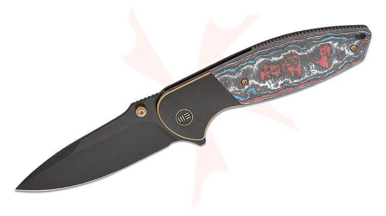 We Knife Company Peter Carey Nitro OG Frame Lock Flipper Knife 3.75 inch CPM-20CV Black Drop Point Blade, Bolstered Titanium Handles with Nebula FatCarbon Scales
