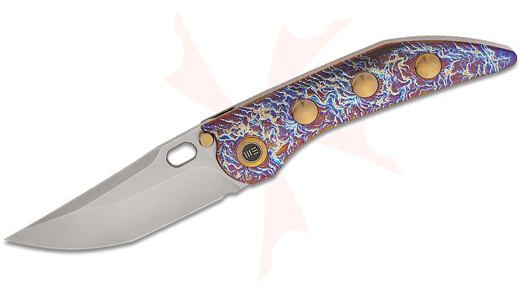 We Knife Company Dalibor Bergam Attor Integral Frame Lock Folding Knife 3.55 inch CPM-20CV Polished Bead Blasted Modified Persian Blade, Flamed One-Piece Titanium Handle