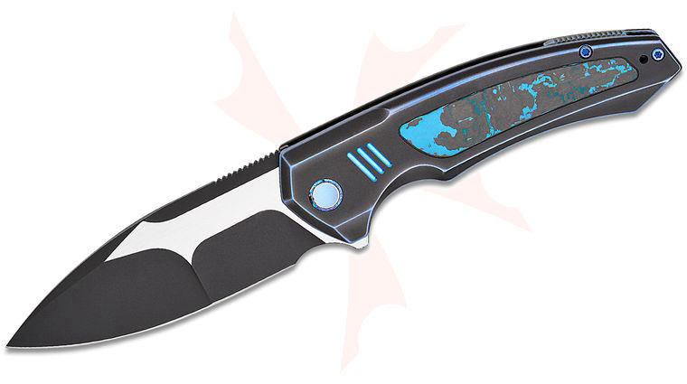 We Knife Company Hyperactive Frame Lock Flipper Knife 3.8 inch Vanax Two-Tone Compound Drop Point Blade, Black Titanium Handles with Arctic Storm FatCarbon Inlays