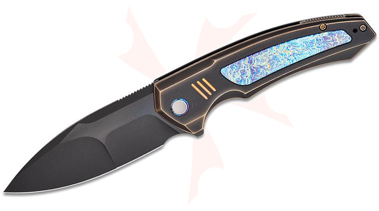 We Knife Company Hyperactive Frame Lock Flipper Knife 3.8 inch Vanax Black Compound Drop Point Blade, Black Titanium Handles with Flamed Titanium Inlays
