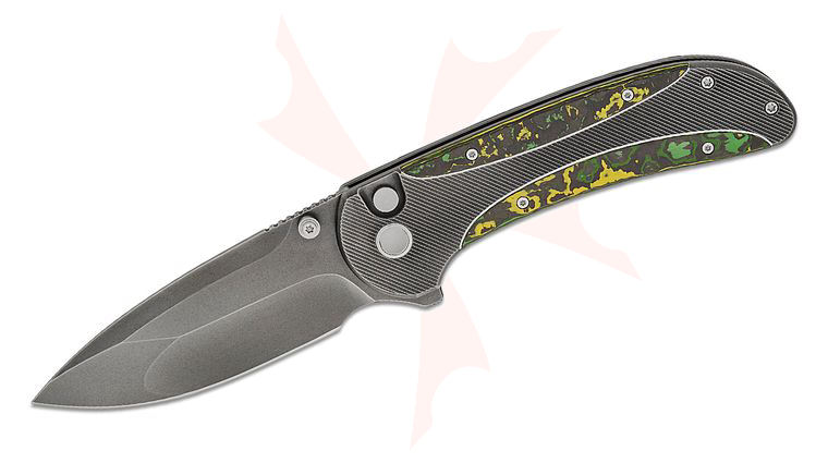 We Knife Company Zizzit Button Lock Flipper Knife 3.8 inch CPM-20CV Polished Gray Compound Drop Point Blade, Polished Gray Titanium Handles with Toxic Storm FatCarbon Inlays
