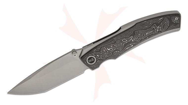 We Knife Company Thys Meades Swordfin Liner Lock Front Flipper Knife 3.28 inch CPM-20CV Bead Blasted Tanto Blade, Gray Titanium Handles with Aluminum Foil Carbon Fiber Scales