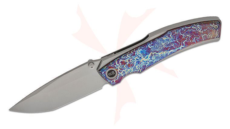 We Knife Company Thys Meades Swordfin Liner Lock Front Flipper Knife 3.28 inch CPM-20CV Bead Blasted Tanto Blade, Gray Titanium Handles with Flamed Titanium Scales