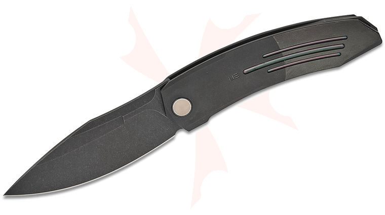 We Knife Company Sine Wave Nested Liner Lock Front Flipper Knife 3.98 inch M390 Black Stonewashed Drop Point Blade, Black Machined Titanium Handles