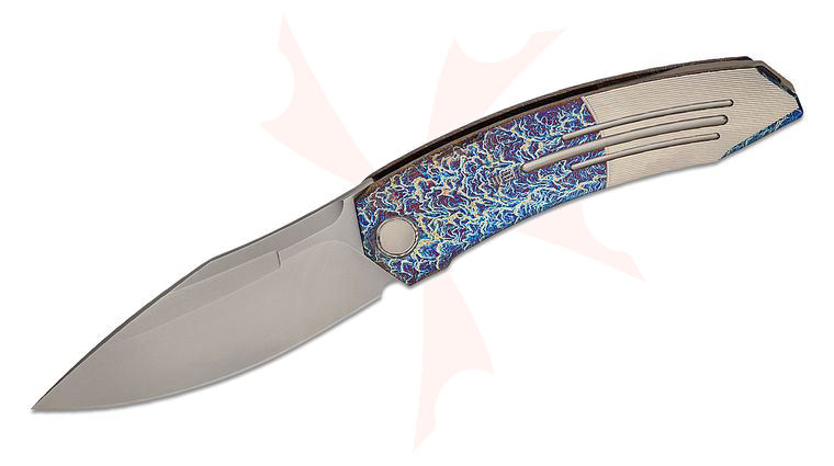 We Knife Company Sine Wave Nested Liner Lock Front Flipper Knife 3.98 inch M390 Polished Bead Blasted Drop Point Blade, Flamed & Satin Machined Titanium Handles