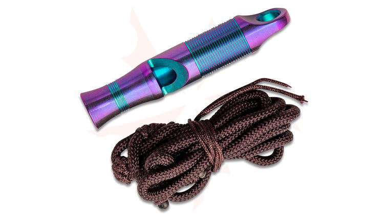 We Knife Company A-05AP 120dB Titanium Whistle, Purple and Green