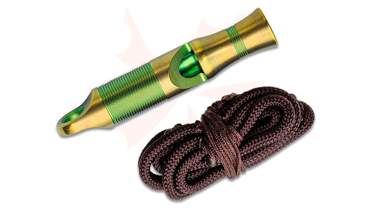 We Knife Company A-05CP 120dB Titanium Whistle, Green and Bronze