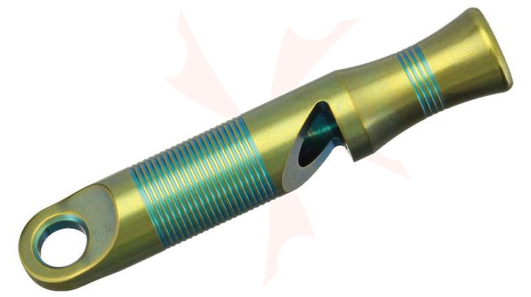 We Knife Company A-05C 120dB Titanium Whistle, Green and Yellow