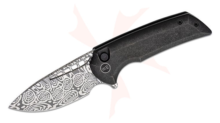 We Knife Company Ferrum Forge Mini Malice Flipper Knife 2.98 inch Heimskringla Damasteel Blade, Black Titanium Handles
