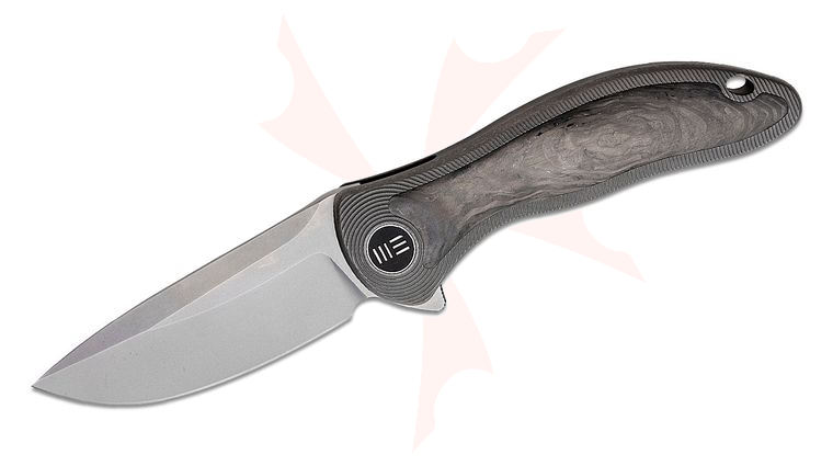 We Knife Company Jim O'Young Synergy 2v2 Flipper Knife 3.49 inch CPM-20CV Bead Blasted Drop Point Blade, Gray Integral Titanium Handle with Shredded Carbon Fiber Inlays