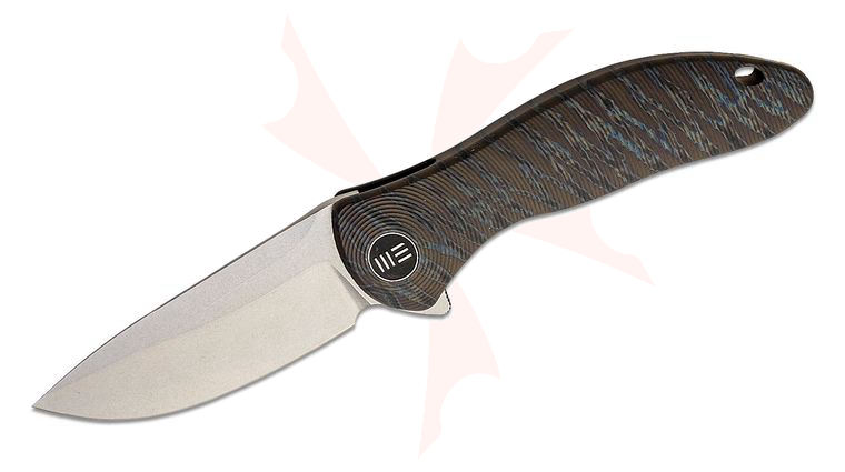 We Knife Company Jim O'Young Synergy 2v2 Flipper Knife 3.49 inch CPM-20CV Stonewashed Drop Point Blade, Tiger Stripe Flamed Integral Titanium Handle