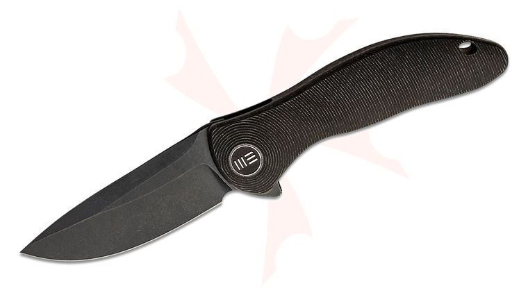 We Knife Company Jim O'Young Synergy 2v2 Flipper Knife 3.49 inch CPM-20CV Black Stonewashed Drop Point Blade, Black Integral Titanium Handle