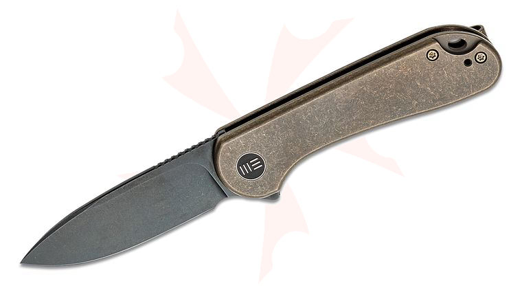We Knife Company Elementum Flipper Knife 2.96 inch CPM-20CV Black Stonewashed Drop Point Blade, Bronze Titanium Handles