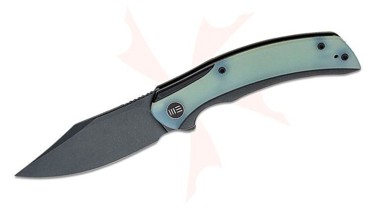 We Knife Company Snick Flipper Knife 3.47 inch CPM-20CV Black Stonewashed Blade, Black Titanium Handles with Natural (Jade) G10 Inlays