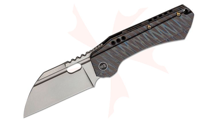 We Knife Company 19072-3 Seth and Teryl Todd Roxi 3 Front Flipper Knife 3.14 inch S35VN Stonewashed Blade, Tiger Stripe Flamed Titanium Handles