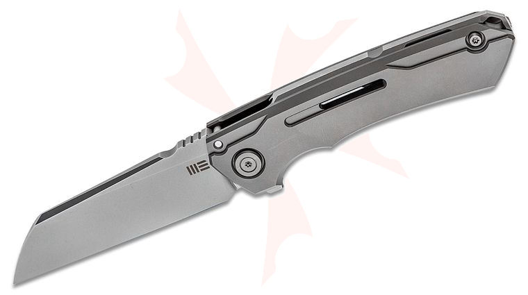 We Knife Company 2003A Snecx Mini Buster Flipper Knife 3.43 inch 20CV Bead Blasted Sheepsfoot Blade, Gray Milled Titanium Handles