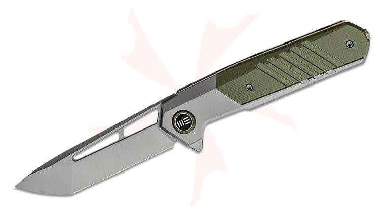 We Knife Company 20073-1 Ostap Hel Arsenal Flipper Knife 3.56 inch CPM-20CV Stonewashed Tanto Blade, Gray 6Al4V Titanium Handles with Integral OD Green G10 Scales/Spacer