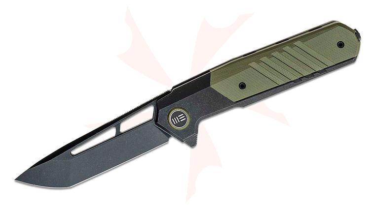 We Knife Company 20073-2 Ostap Hel Arsenal Flipper Knife 3.56 inch CPM-20CV Black Stonewashed Tanto Blade, Black 6Al4V Titanium Handles with Integral OD Green G10 Scales/Spacer