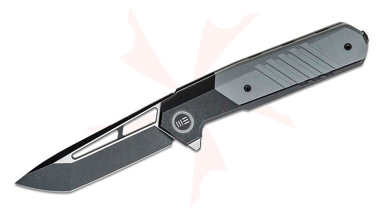 We Knife Company 20073-4 Ostap Hel Arsenal Flipper Knife 3.56 inch CPM-20CV Two-Tone Tanto Blade, Black 6Al4V Titanium Handles with Integral Gray G10 Scales/Spacer