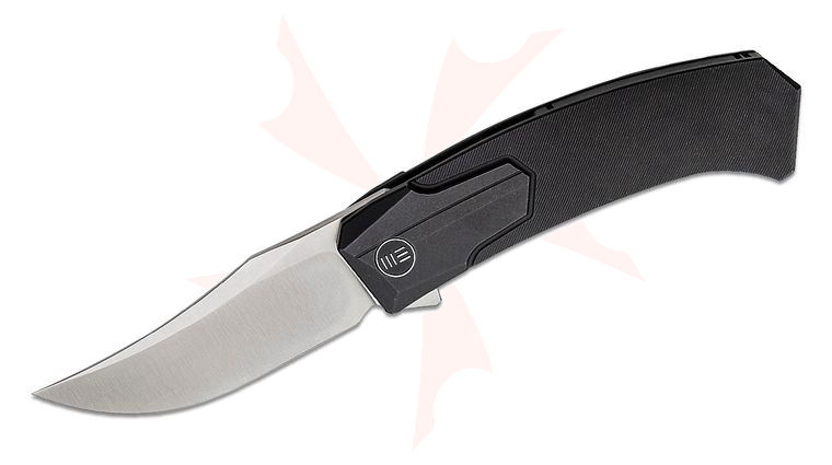 We Knife Company Rafal Brzeski Shuddan Flipper Knife 3.48 inch CPM-20CV Satin Trailing Point Bowie Blade, Black Titanium Handles