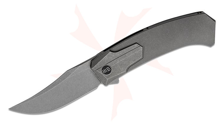 We Knife Company Rafal Brzeski Shuddan Flipper Knife 3.48 inch CPM-20CV Stonewashed Trailing Point Bowie Blade, Gray Titanium Handles