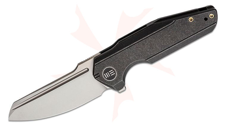 We Knife Company StarHawk Flipper Knife 2.81 inch CPM-20CV Bead Blasted Sheepsfoot Blade, Black Titanium Handles