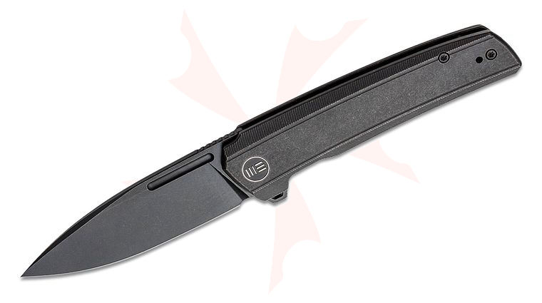 We Knife Company Speedster Flipper Knife 3.47 inch CPM-20CV Black Stonewashed Spear Point Blade, Black Titanium Handles