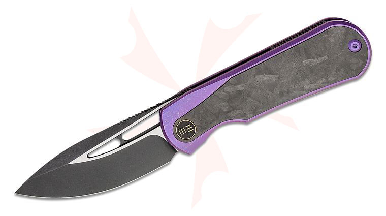 We Knife Company Ostap Hel Baloo Front Flipper Knife 3.31 inch CPM-20CV Two-Tone Drop Point Blade, Purple Titanium Handles with Shredded Carbon Fiber Overlays