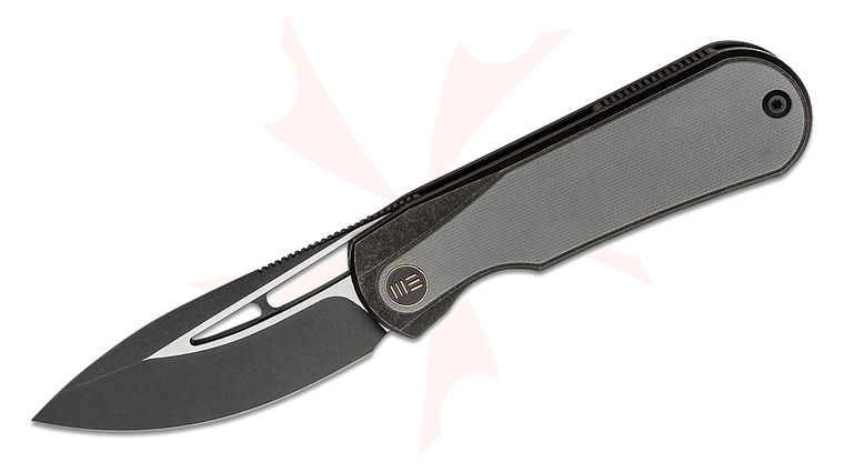 We Knife Company Ostap Hel Baloo Front Flipper Knife 3.31 inch CPM-20CV Two-Tone Drop Point Blade, Black Titanium Handles with Gray G10 Overlays