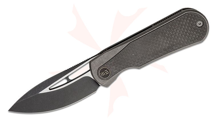 We Knife Company Ostap Hel Baloo Front Flipper Knife 3.31 inch CPM-20CV Two-Tone Drop Point Blade, Titanium Handles with Twill Carbon Fiber Overlays