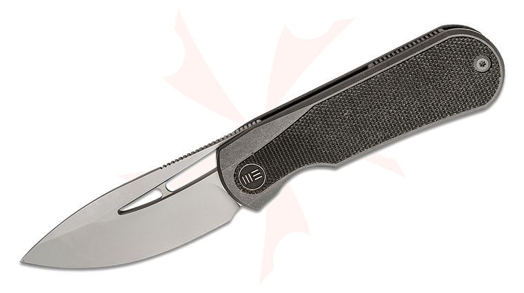 We Knife Company Ostap Hel Baloo Front Flipper Knife 3.31 inch CPM-20CV Bead Blasted Drop Point Blade, Titanium Handles with Dark Green Micarta Overlays