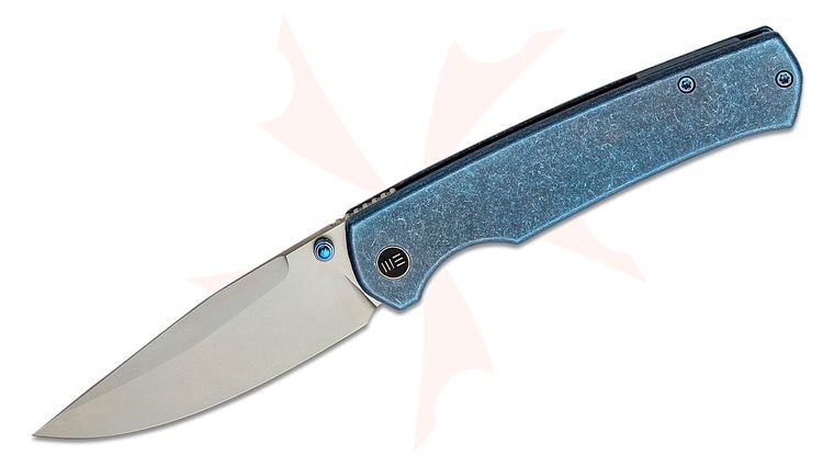 We Knife Company Ray Laconico Evoke Front Flipper Knife 3.48 inch CPM-20CV Bead Blasted Clip Point Blade, Blue Titanium Handles