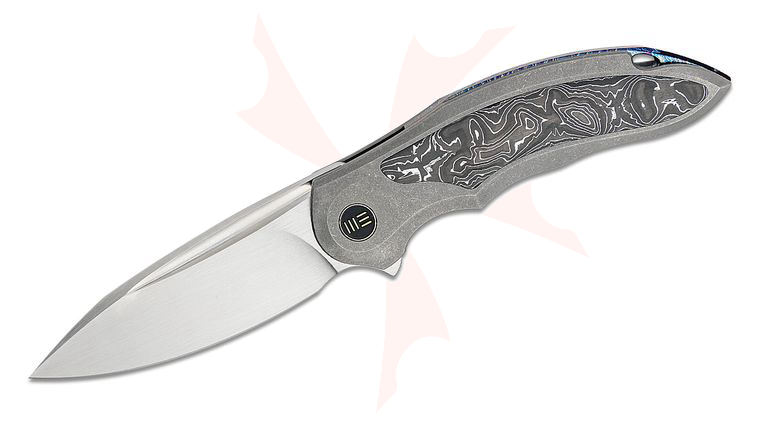 We Knife Company Limited Edition Anton Tkachenko Makani Flipper Knife 3.61 inch CPM-20CV Hand Rubbed Satin Drop Point Blade, Gray Titanium Handles with Aluminum Foil Carbon Fiber Inlay