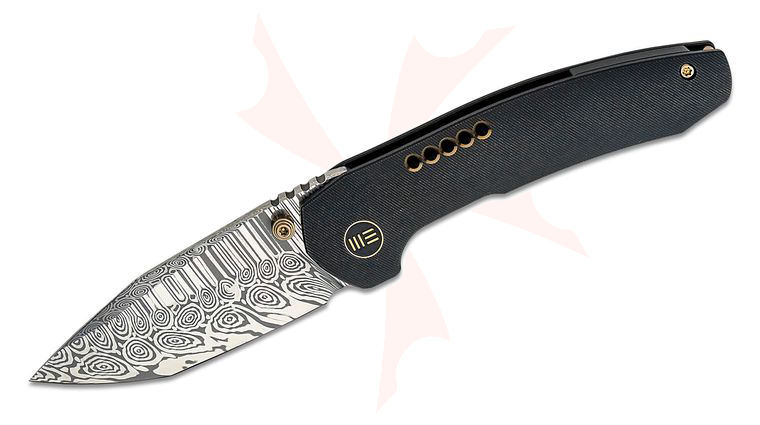 We Knife Company Brian Brown Trogon Folding Knife 3.2 inch Heimskringla Damasteel Spear Point Tanto Blade, Black Titanium Handles