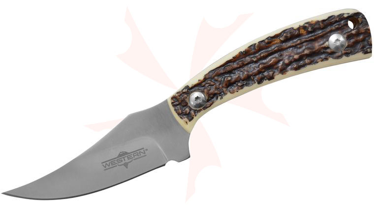 Western 19161 CrossTrail Fixed 3.25 inch Trailing Point Plain Blade, Textured Delrin Handles, Nylon Sheath