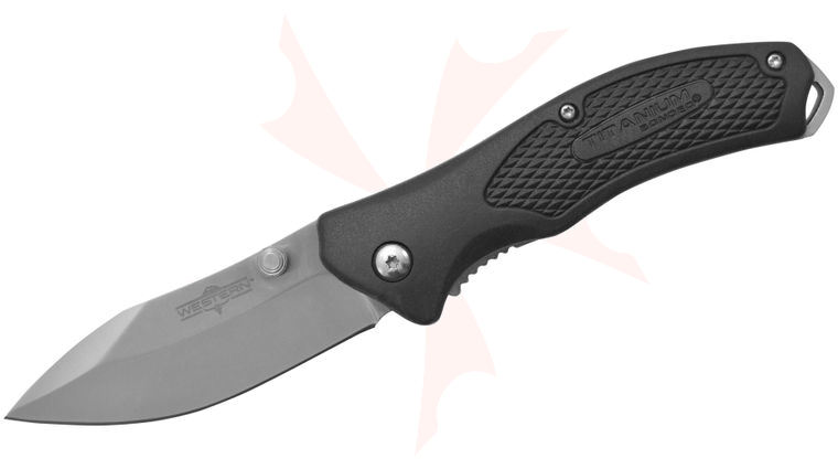 Western 19163 Blacktrax Folding Knife 2.5 inch Plain Blade, Black Thermoplastic Rubber Handles