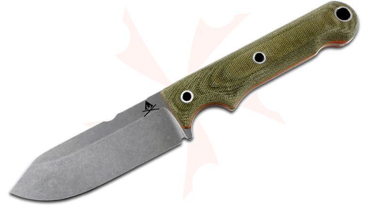 White River Knives Firecraft FC4 Fixed 4 inch S35VN Stonewashed Blade, Green Micarta Handles, Black Kydex Sheath