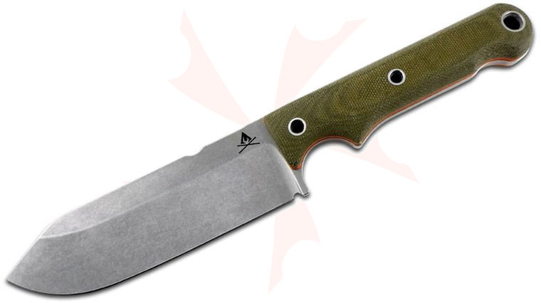 White River Knives Firecraft FC5 Fixed 5 inch S35VN Stonewashed Blade, Green Micarta Handles, Black Kydex Sheath